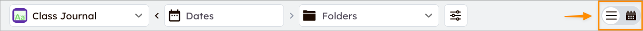 Showing the icon for the list view is three horizontal lines and the icon for the calendar is a calendar.