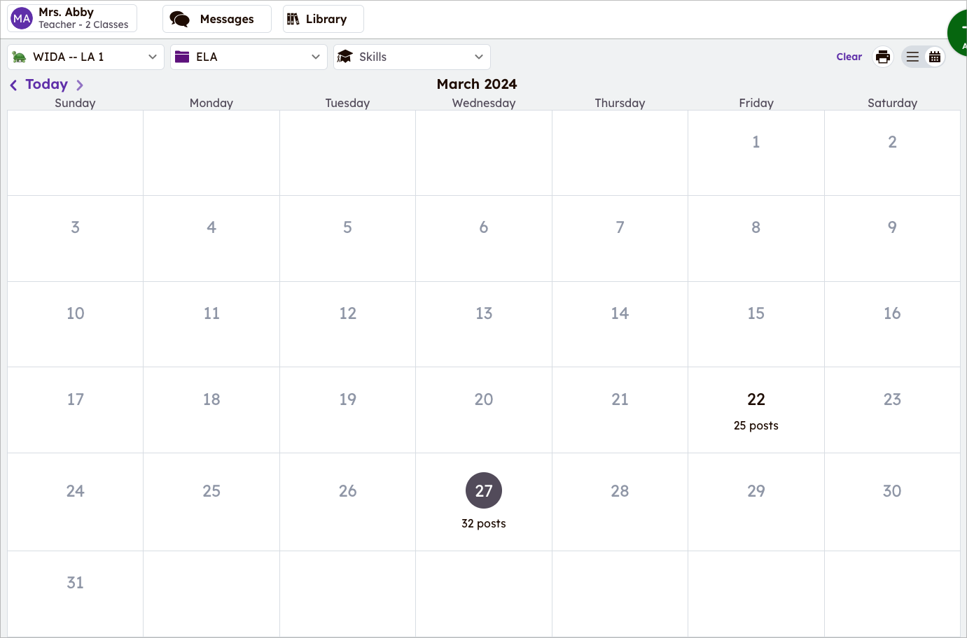 A calendar view showing how you can use all of the filtering options at the same time to locate a specific post.