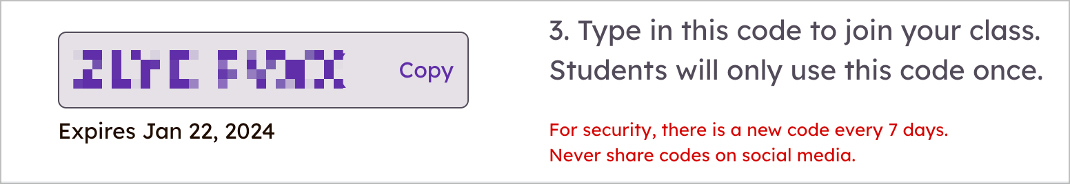 Ejemplo de código de unirse del estudiante. 