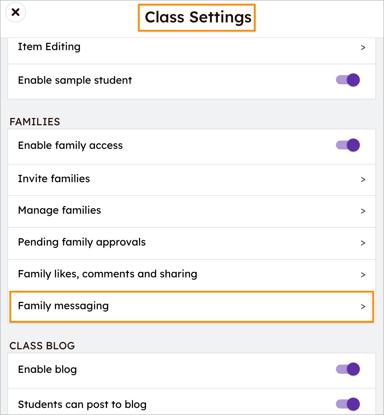 Family messaging settings for Seesaw Starter – Seesaw Help Center