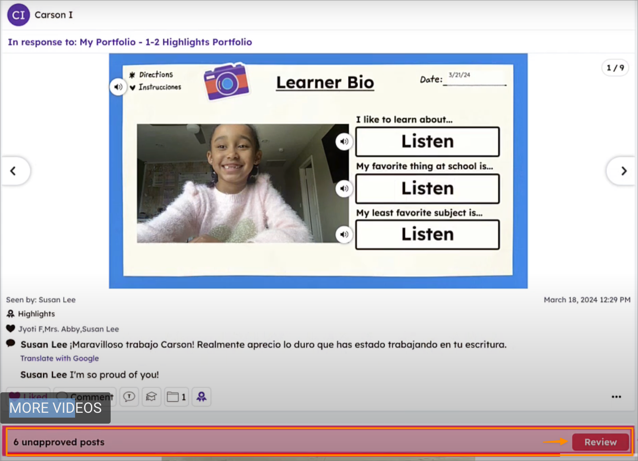 Displaying the red bar at the bottom of the screen, which populates when there are student posts to review.