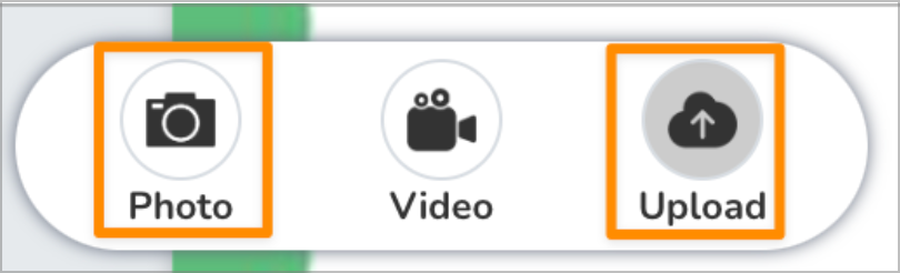 Menu d'outils de sélection de Photo et Vidéo ouvert, avec Photo et Téléchargement mis en évidence.