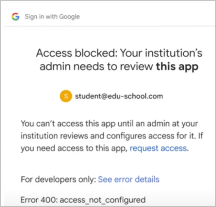 Erreur lorsque l'accès aux applications tierces est refusé.