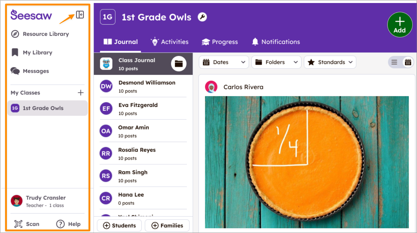 Navigation latérale de Seesaw