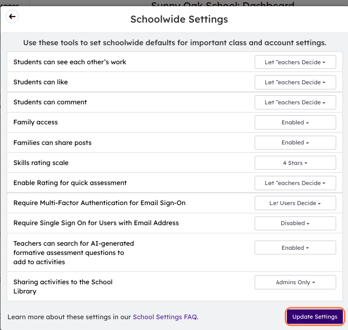 Klik Perbarui Pengaturan