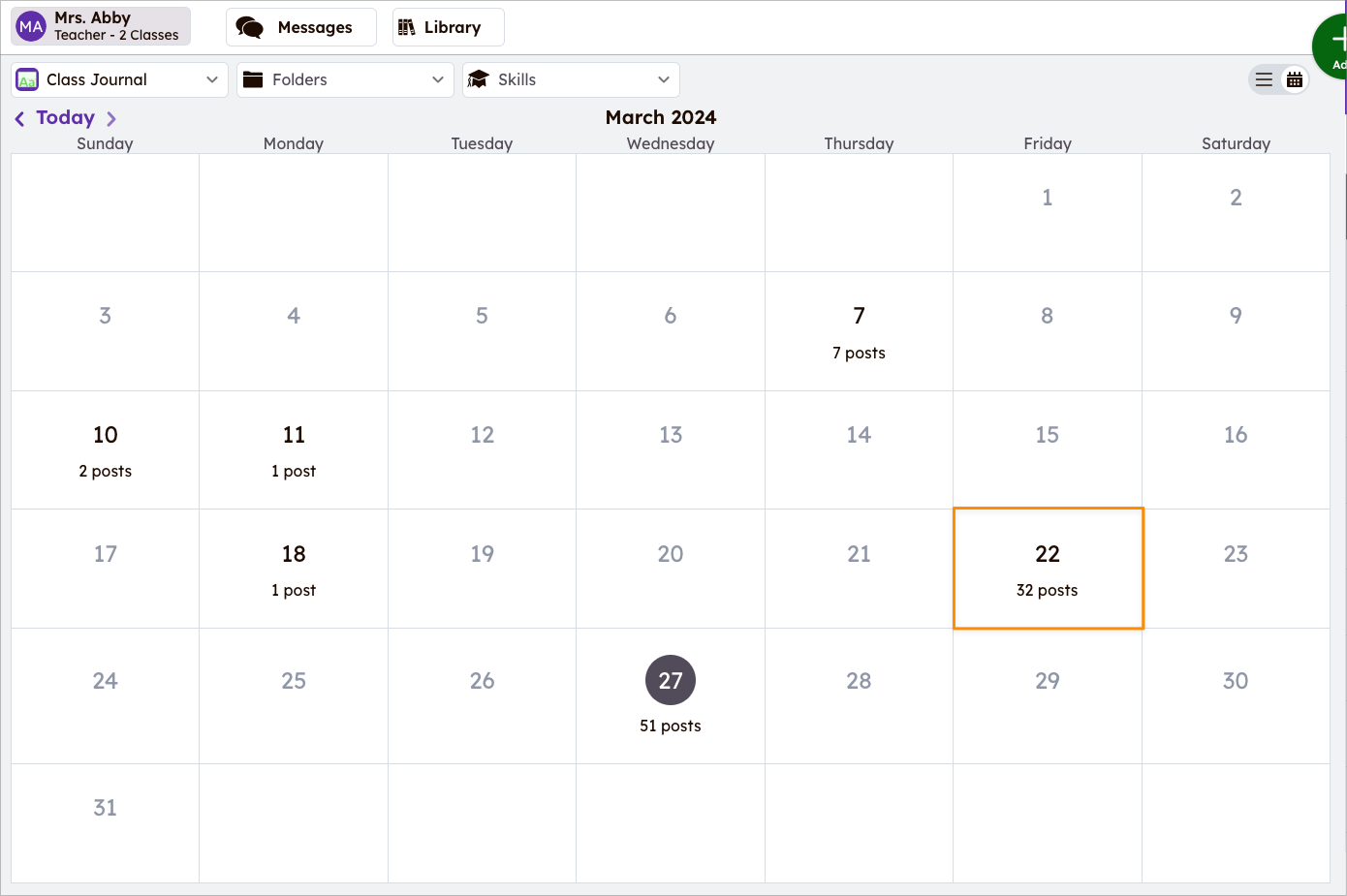 Tampilan kalender Seesaw