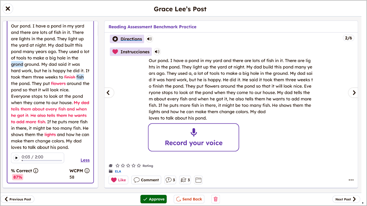 Fluency assessment results