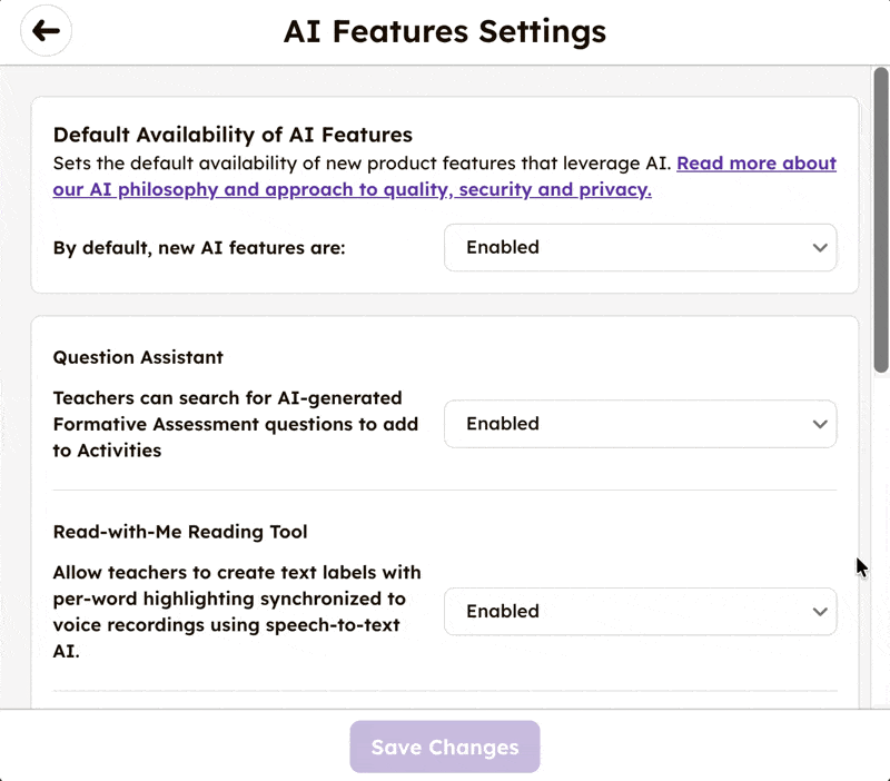 single school AI settings