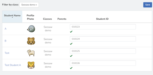 Senarai pelajar dengan lajur kosong untuk ID Pelajar