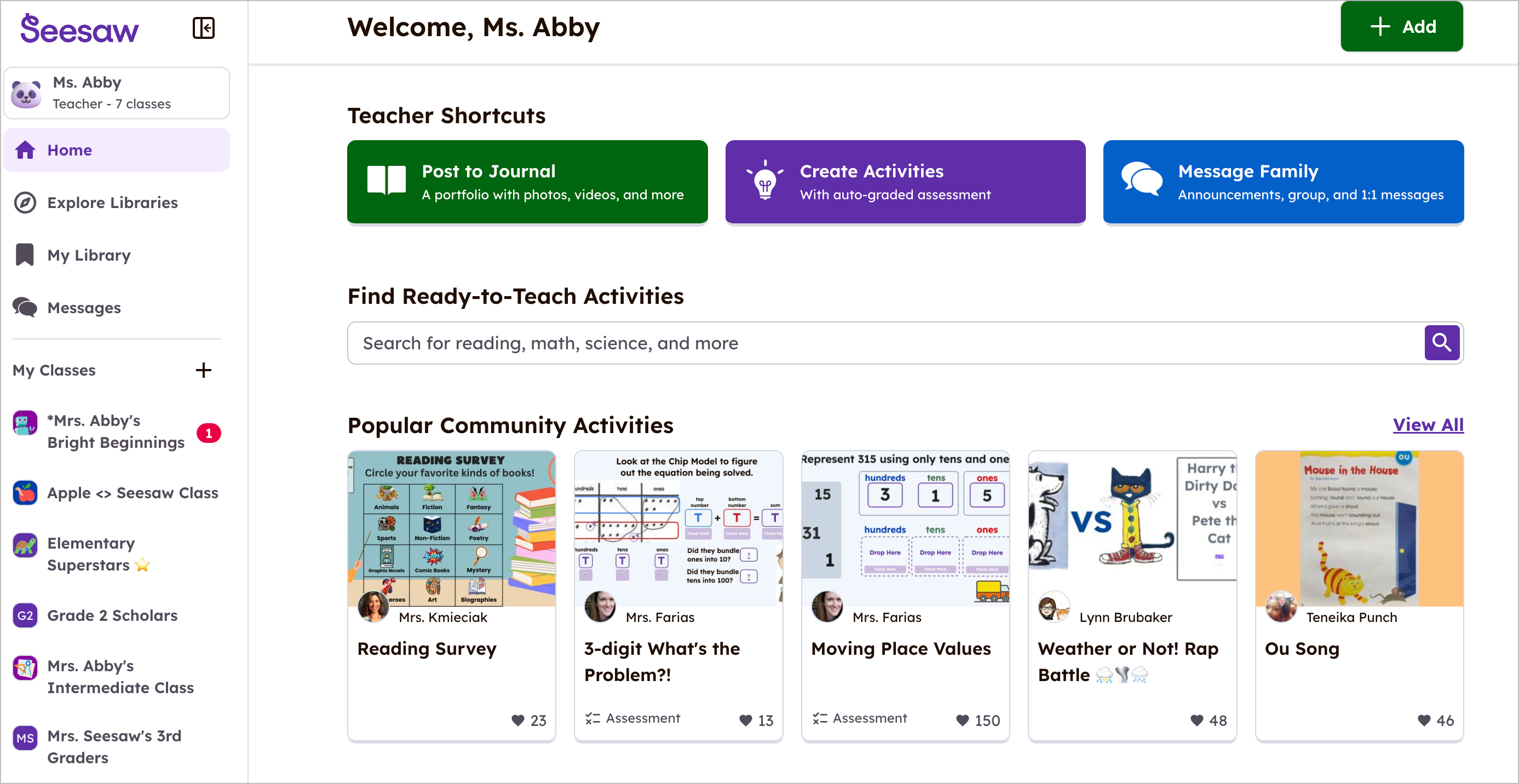 seesaw home page view
